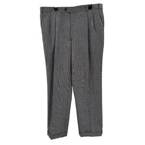 Berle Mens Black/White Pleated Pants Size 38 Classic Fit Wool Blend Tailored Tro